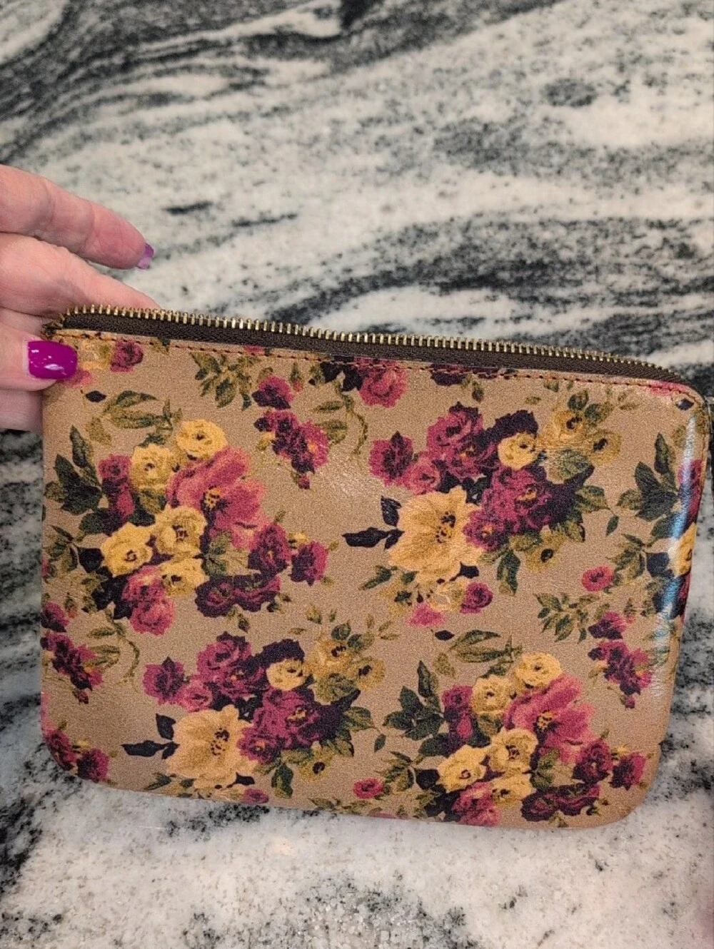 Patricia Nash Cassini Antique Rose Floral Italian Leather Wristlet